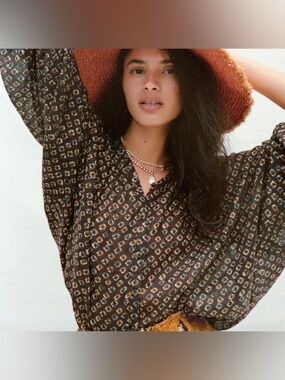 Anthropologie Pamela Brown Motif Printed Blouse